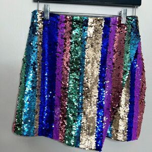 Endless Rose Women's Sequin Striped Mini Skirt Multicolor Size Small NWT